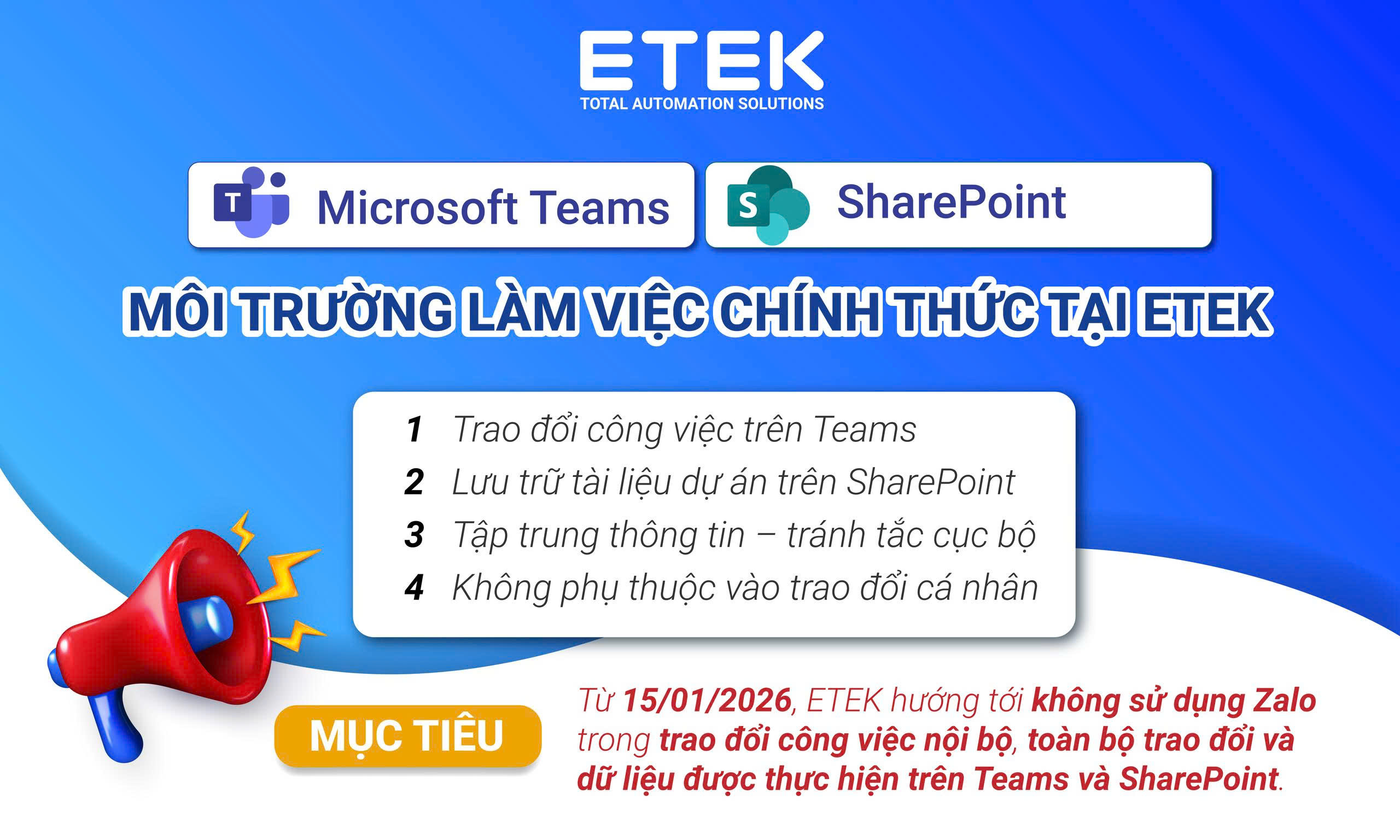 ETEK thống nhất Teams & SharePoint là môi trường làm việc chính thức